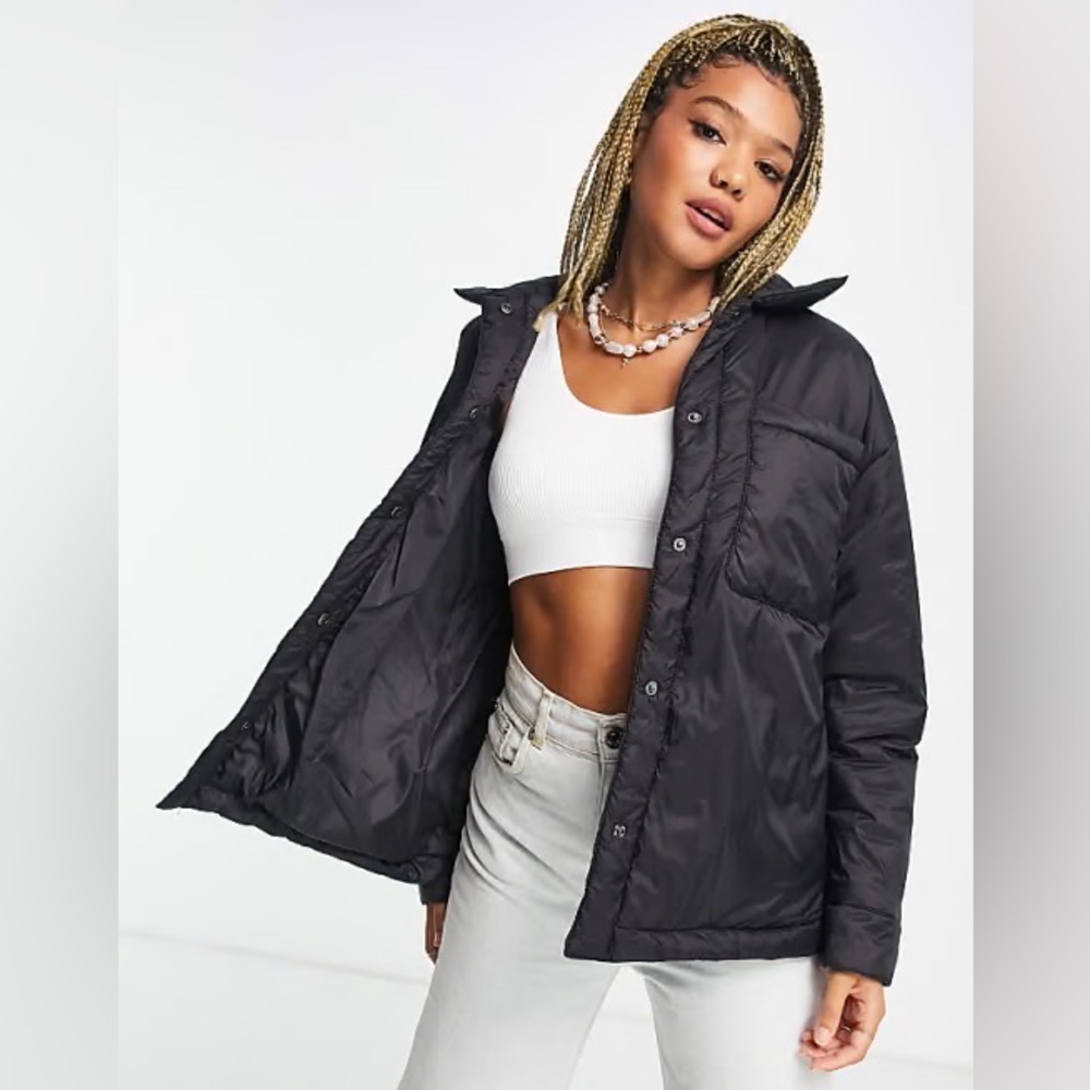 Pull&Bear Oversized Quilted Puffer Jacket Black Lightweight Streetwear ASOS M